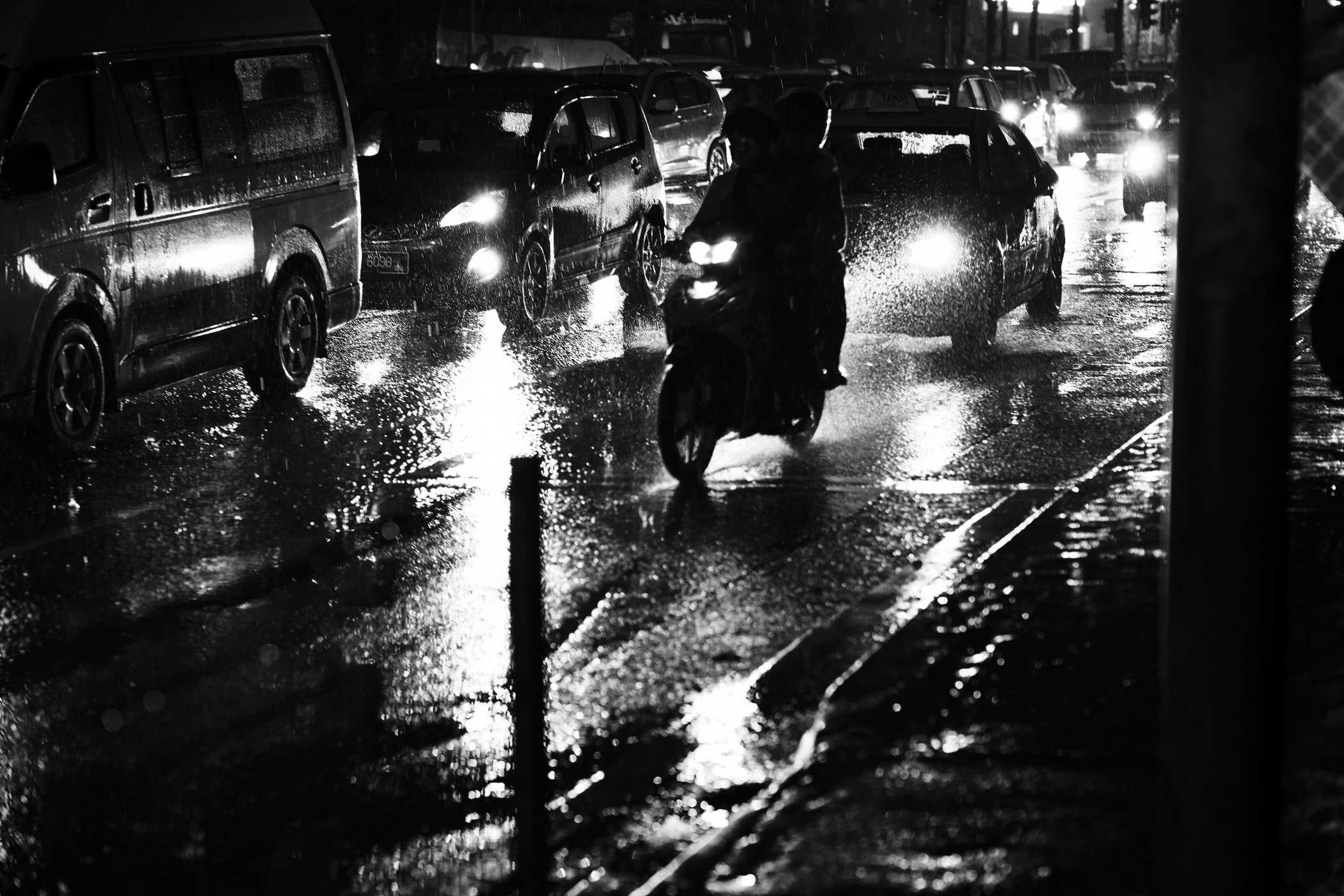 Heavy Traffic in Night Rain